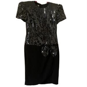 Opening Night Vintage 80s Sequins Big Bow Prom Party Dress